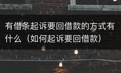 有借条起诉要回借款的方式有什么（如何起诉要回借款）
