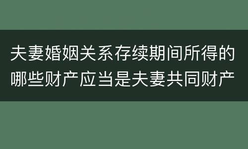 夫妻婚姻关系存续期间所得的哪些财产应当是夫妻共同财产
