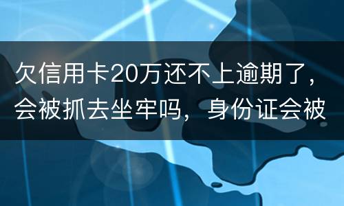 欠信用卡20万还不上逾期了，会被抓去坐牢吗，身份证会被封吗