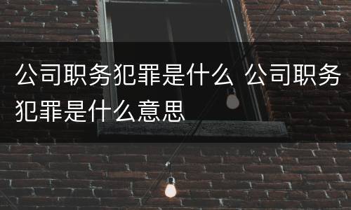 公司职务犯罪是什么 公司职务犯罪是什么意思