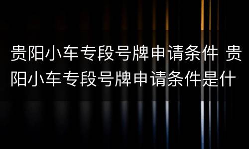 贵阳小车专段号牌申请条件 贵阳小车专段号牌申请条件是什么
