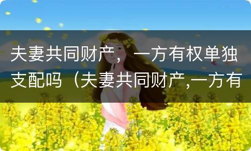 夫妻共同财产，一方有权单独支配吗（夫妻共同财产,一方有权单独支配吗合法吗）