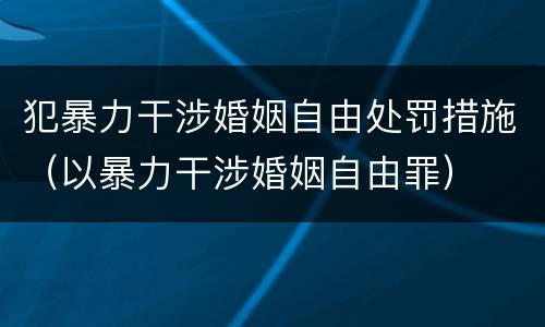 犯暴力干涉婚姻自由处罚措施（以暴力干涉婚姻自由罪）