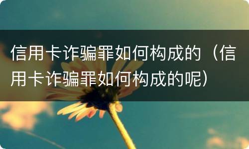 信用卡诈骗罪如何构成的（信用卡诈骗罪如何构成的呢）