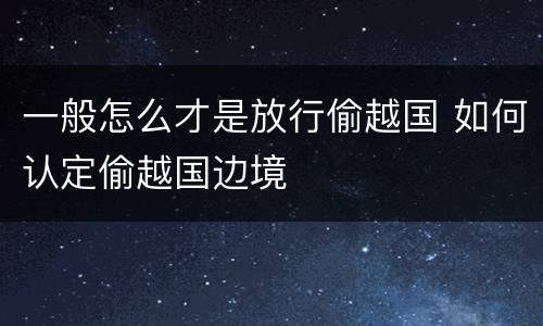 一般怎么才是放行偷越国 如何认定偷越国边境