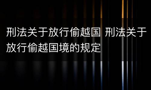 刑法关于放行偷越国 刑法关于放行偷越国境的规定