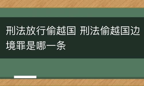 刑法放行偷越国 刑法偷越国边境罪是哪一条