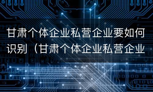 甘肃个体企业私营企业要如何识别（甘肃个体企业私营企业要如何识别真假）
