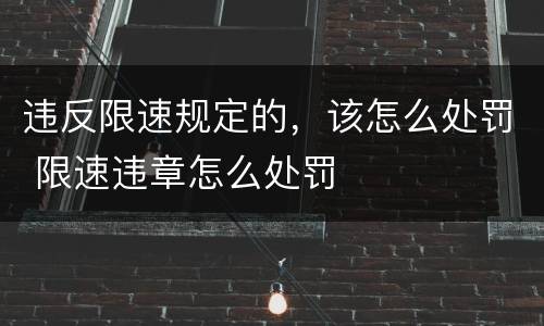 违反限速规定的，该怎么处罚 限速违章怎么处罚