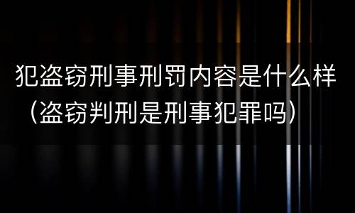 犯盗窃刑事刑罚内容是什么样（盗窃判刑是刑事犯罪吗）