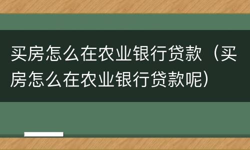 买房怎么在农业银行贷款（买房怎么在农业银行贷款呢）