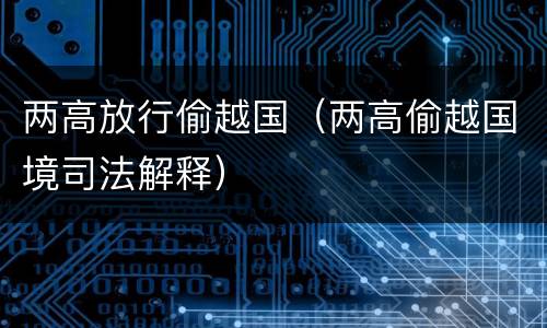 两高放行偷越国（两高偷越国境司法解释）