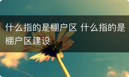 什么指的是棚户区 什么指的是棚户区建设