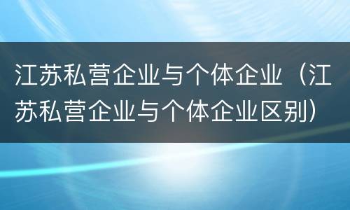 江苏私营企业与个体企业（江苏私营企业与个体企业区别）