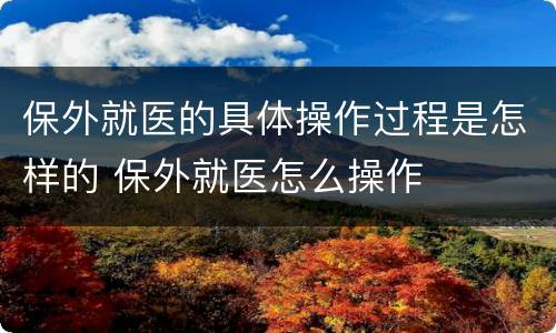 保外就医的具体操作过程是怎样的 保外就医怎么操作