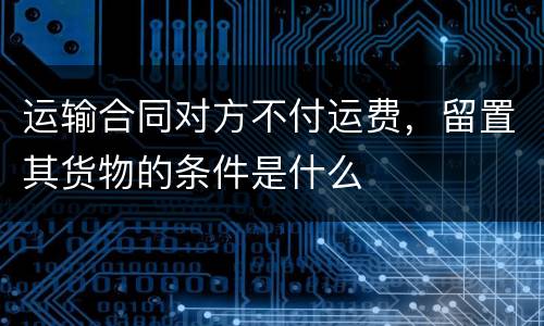 运输合同对方不付运费，留置其货物的条件是什么
