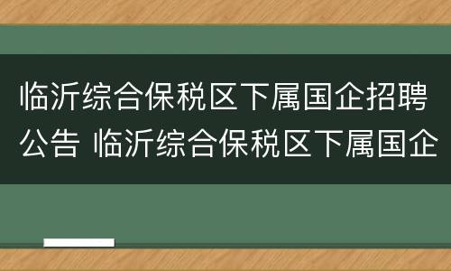 临沂综合保税区下属国企招聘公告 临沂综合保税区下属国企招聘公告网