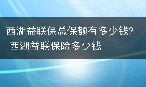 西湖益联保总保额有多少钱？ 西湖益联保险多少钱