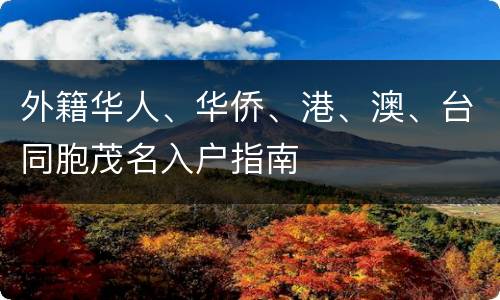 外籍华人、华侨、港、澳、台同胞茂名入户指南