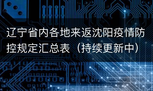 辽宁省内各地来返沈阳疫情防控规定汇总表（持续更新中）