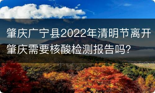 肇庆广宁县2022年清明节离开肇庆需要核酸检测报告吗？