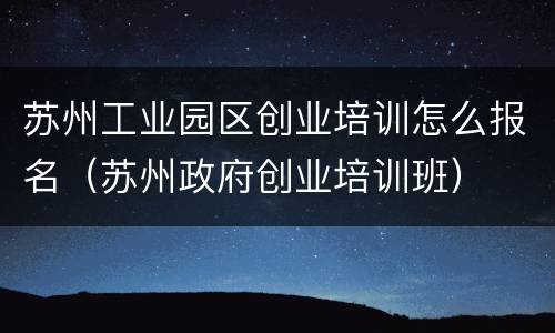 苏州工业园区创业培训怎么报名（苏州政府创业培训班）