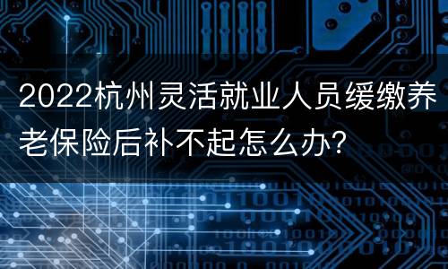 2022杭州灵活就业人员缓缴养老保险后补不起怎么办？