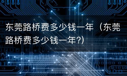 东莞路桥费多少钱一年（东莞路桥费多少钱一年?）