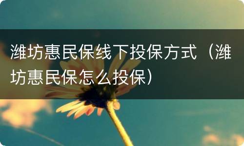 潍坊惠民保线下投保方式（潍坊惠民保怎么投保）