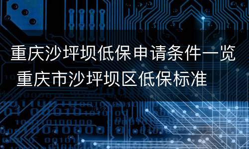 重庆沙坪坝低保申请条件一览 重庆市沙坪坝区低保标准