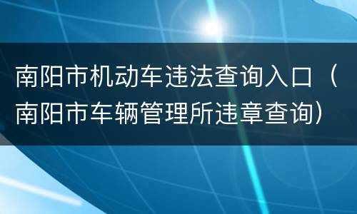 南阳市机动车违法查询入口（南阳市车辆管理所违章查询）