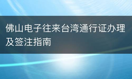 佛山电子往来台湾通行证办理及签注指南
