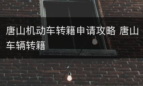 唐山机动车转籍申请攻略 唐山车辆转籍