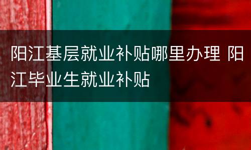 阳江基层就业补贴哪里办理 阳江毕业生就业补贴
