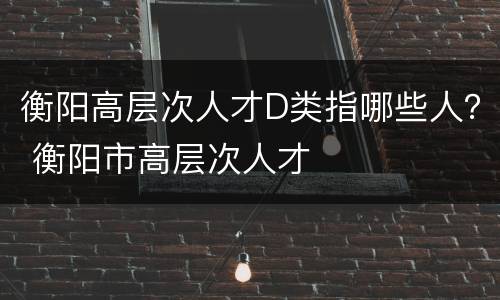 衡阳高层次人才D类指哪些人？ 衡阳市高层次人才