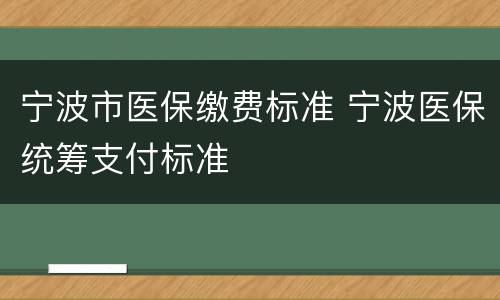 宁波市医保缴费标准 宁波医保统筹支付标准
