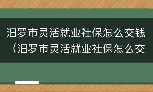 汨罗市灵活就业社保怎么交钱（汨罗市灵活就业社保怎么交钱进去）