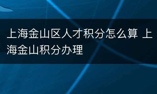 上海金山区人才积分怎么算 上海金山积分办理
