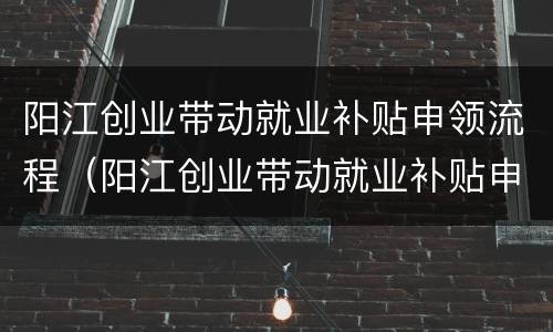 阳江创业带动就业补贴申领流程（阳江创业带动就业补贴申领流程及时间）