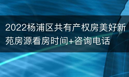 2022杨浦区共有产权房美好新苑房源看房时间+咨询电话