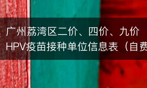 广州荔湾区二价、四价、九价HPV疫苗接种单位信息表（自费）