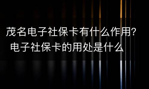 茂名电子社保卡有什么作用？ 电子社保卡的用处是什么