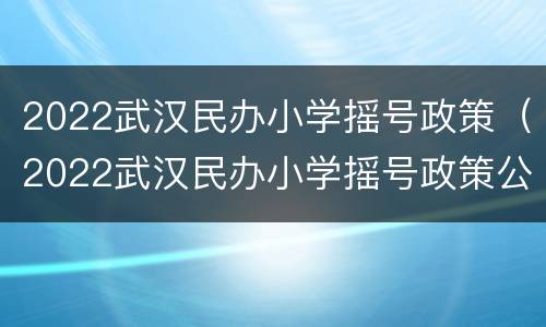 2022武汉民办小学摇号政策（2022武汉民办小学摇号政策公布）
