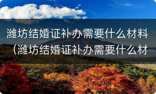 潍坊结婚证补办需要什么材料（潍坊结婚证补办需要什么材料和手续）