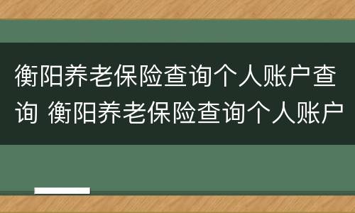 衡阳养老保险查询个人账户查询 衡阳养老保险查询个人账户查询系统