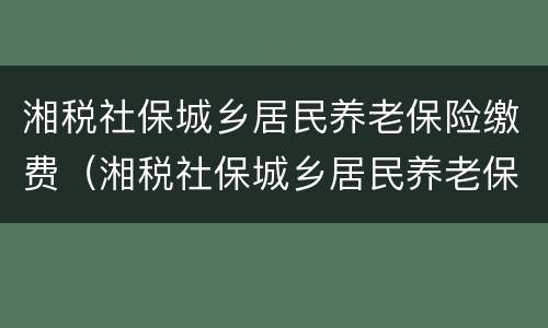 湘税社保城乡居民养老保险缴费（湘税社保城乡居民养老保险缴费需要实名认证吗）