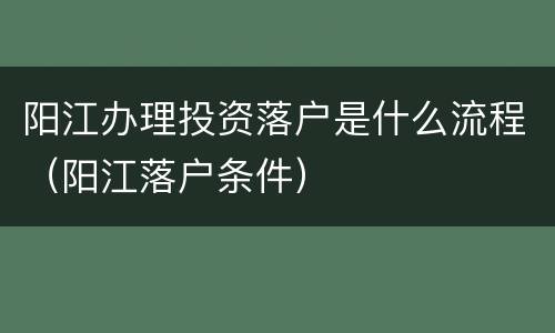 阳江办理投资落户是什么流程（阳江落户条件）
