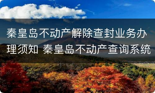 秦皇岛不动产解除查封业务办理须知 秦皇岛不动产查询系统