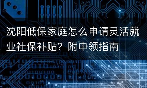 沈阳低保家庭怎么申请灵活就业社保补贴？附申领指南
