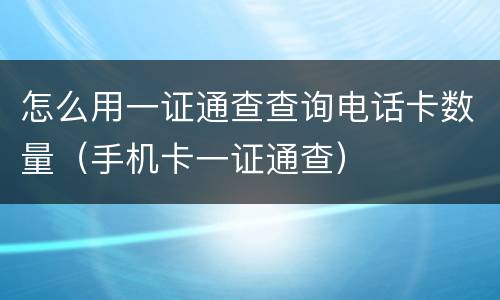 怎么用一证通查查询电话卡数量（手机卡一证通查）